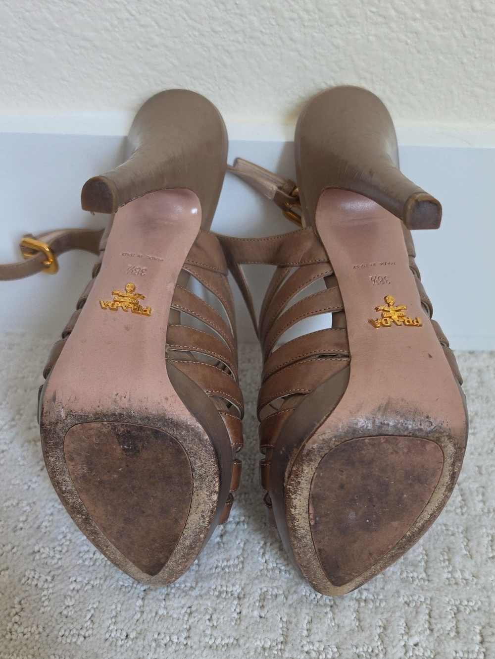 Prada Brown Leather Strappy Slingback Sandals - Picture 5 of 5